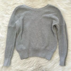 SHEIN gray waffle knit lace strap back long sleeve sweater